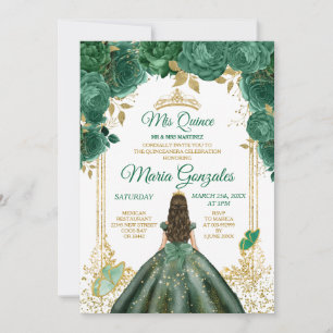 Invitación Mis Quince Emerald Green Butfly Gold Crown