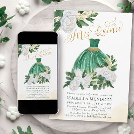 Invitación Mis Quince Emerald Green Peony Quinceanera