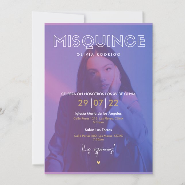 Invitación Mis Quince en el foto (Anverso)
