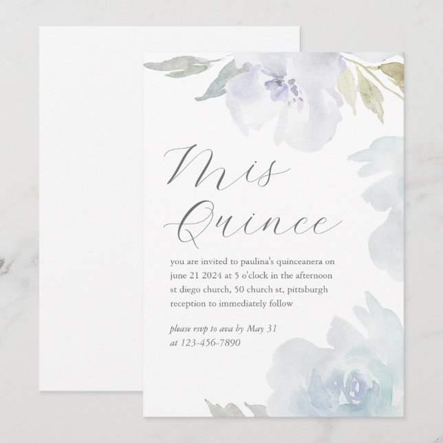 Invitación Mis Quince Floral 15 años cumpleaños Quinceañera (Anverso / Reverso)