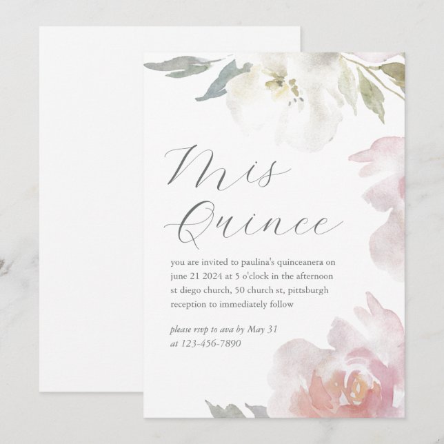 Invitación Mis Quince Floral 15 años cumpleaños Quinceañera (Anverso / Reverso)