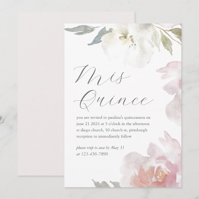 Invitación Mis Quince Floral 15 años cumpleaños Quinceañera (Anverso / Reverso)