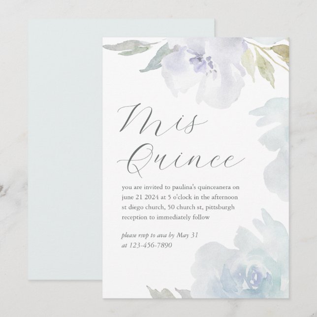 Invitación Mis Quince Floral 15 años cumpleaños Quinceañera (Anverso / Reverso)