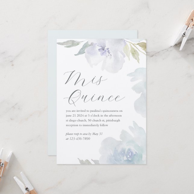 Invitación Mis Quince Floral Birthday Quinceañera Laid Paper (Anverso/Reverso In Situ)