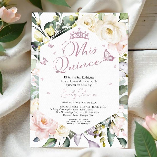 Invitación Mis Quince | Foto floral Quinceañera Español (Subido por el creador)