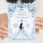 Invitación Mis Quince Polvo Azul Corona Floral Quinceañera<br><div class="desc">Mi Quince Polvo Azul Floral Plata Crown Quinceañera Invitación 15 Anos Cumpleaños</div>