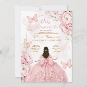 Invitación Mis Quince Rosa con Niña Princesa