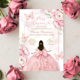 Invitación Mis Quince Rosa con Niña Princesa