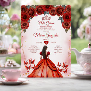 Invitación Mis Quince Roses Rojas 15 Anos Crown Quinceañera