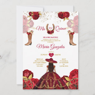 Invitación Mis Quince Roses Rojas 15 Anos Purpurina de la Cor