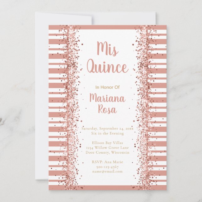 Invitación Mis Quince Rubor Purpurina Rosa Quinceañera 15 (Anverso)