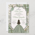 Invitación Mis Quince Sage Green & Silver Floral Quinceañera<br><div class="desc">Invitación a Quinceañera Floral de Sage Green & Silver Quince Anos,  15º cumpleaños, </div>