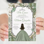 Invitación Mis Quince Sage Green & Silver Floral Quinceañera<br><div class="desc">Invitación a Quinceañera Floral de Sage Green & Silver Quince Anos,  15º cumpleaños, </div>