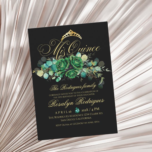 Invitación Mis Quince verde floral negro verde 15 cumpleaños (Subido por el creador)