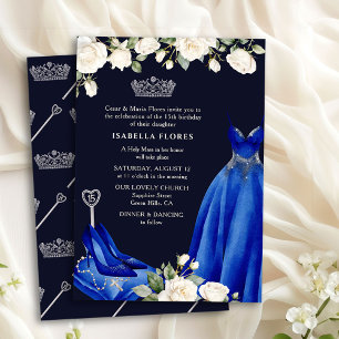 Invitación Misa de Quinceañera de vestido de princesa y rosas
