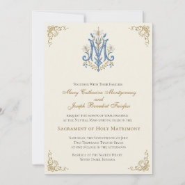 Invitación Misa Nupcial Católica con Monograma Mariano Boda