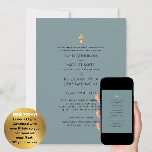 Invitación Misa Nupcial Católica de Boda Verde Salvia