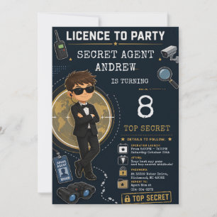 Invitación Misión de Espía Secreto de Cumpleaños Personalizad