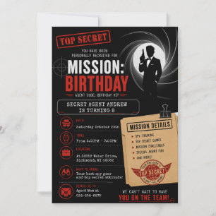 Invitación Misión de Espía Secreto Personal de Cumpleaños