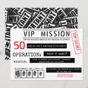 Invitación Misión VIP Sorpresa Cumpleaños 50