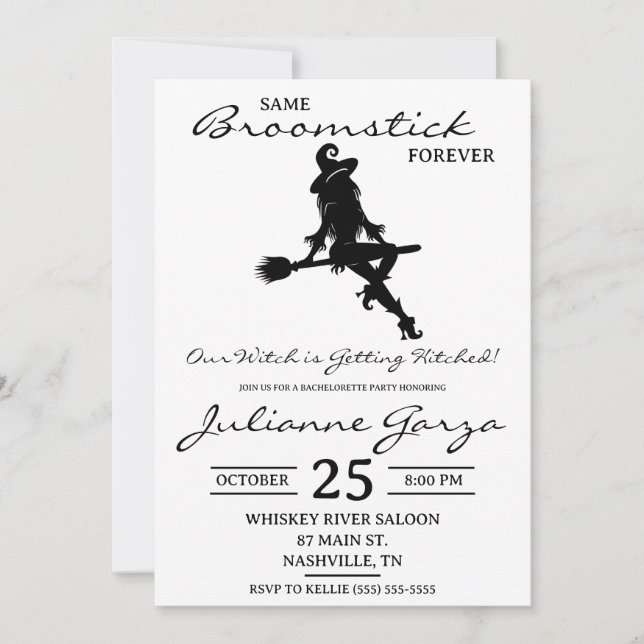 Invitación ¡Misma escoba para siempre! Despedida de soltera c (Anverso)