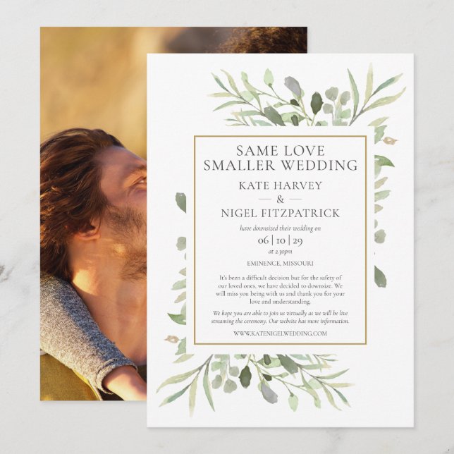 Invitación Misma foto de boda micro reducida de amor (Anverso / Reverso)
