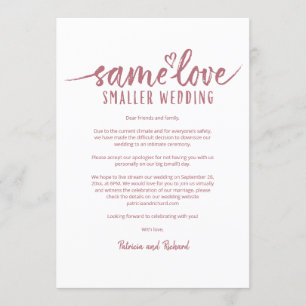 Invitación Mismo amor, boda más pequeña, reducción de boda