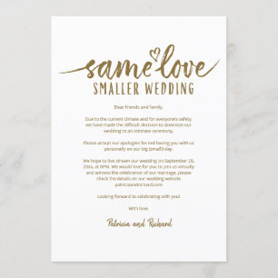 Invitación Mismo amor, boda más pequeña, reducción de tamaño