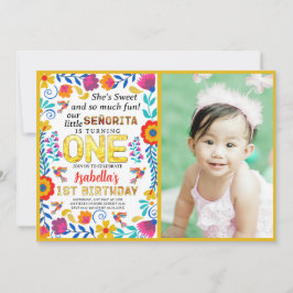 Invitación Miss 1 cumpleaños, arte folclórico mexicano