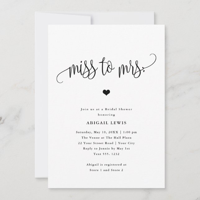 Invitación Miss a la señora Black/White Bridal Shower (Anverso)