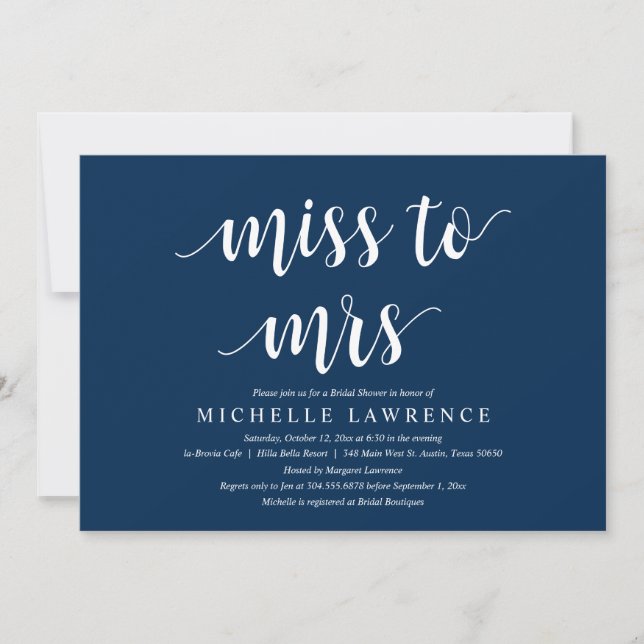 Invitación Miss a la señora, celebración de la ducha de novia (Anverso)