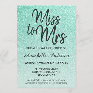 Invitación Miss a la señora Mint Green Gold Purpurina Bridal 