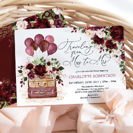 Invitación Miss a la Sra. Bridal Shower Burgundy Floral Globo