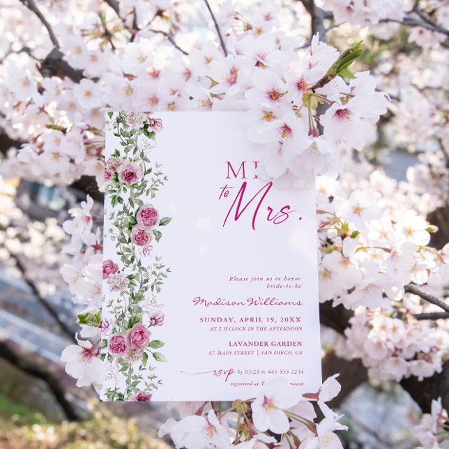 Invitación Miss a la Sra. Bridal Shower Floral rosa caliente (Subido por el creador)