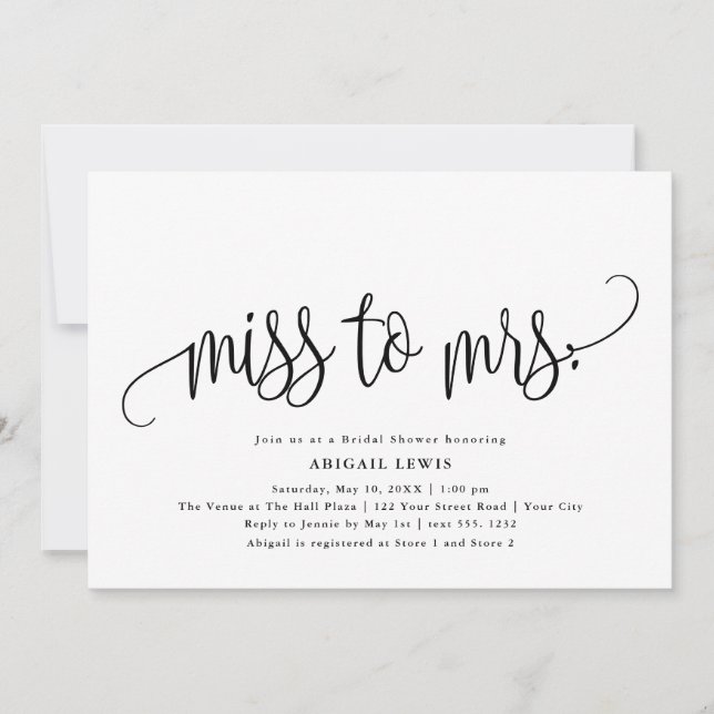 Invitación Miss a la Sra. Calligraphy Black/White Bridal Show (Anverso)