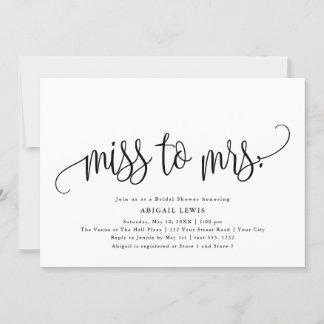 Invitación Miss a la Sra. Calligraphy Black/White Bridal Show