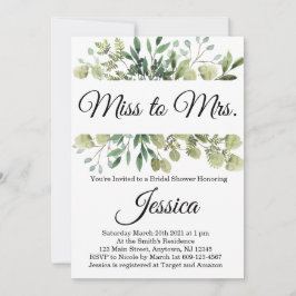 Invitación Miss a la Sra. Eucalyptus Bridal Shower Invitation