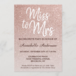 Invitación Miss a la Sra. Glam Pink Rose Gold Bachelorette