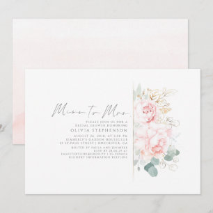 Invitación Miss a la Sra. Gold y ducha de novias con flores r
