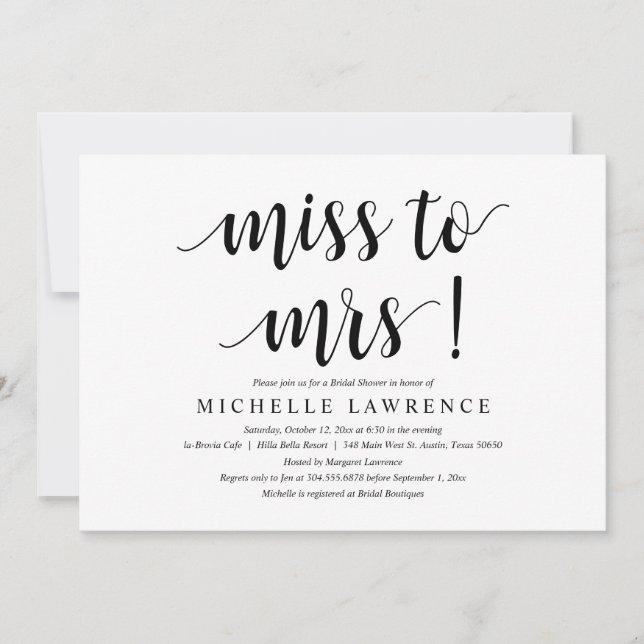 Invitación Miss a la Sra., moderna ducha de novias (Anverso)