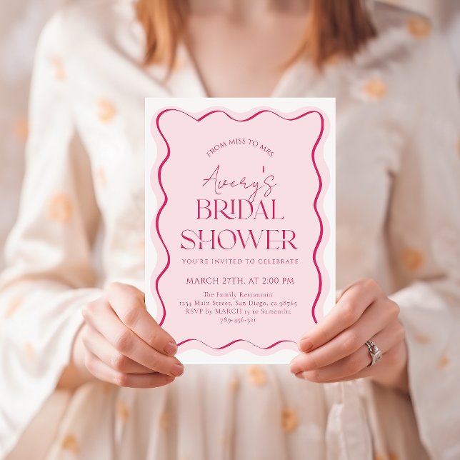 Invitación Miss a la Sra. Pink Bow Wavy Modern Bridal Shower (Subido por el creador)