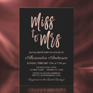 Invitación Miss a la Sra. Pink Rose Gold Bachelorette
