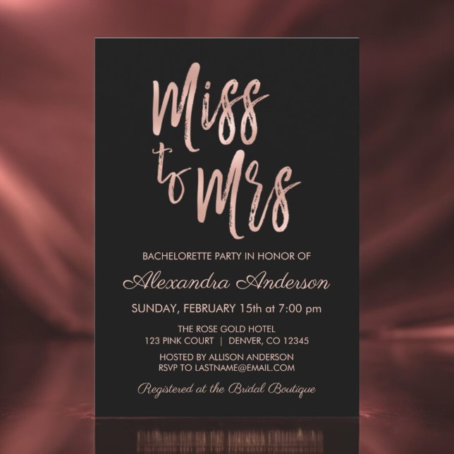 Invitación Miss a la Sra. Pink Rose Gold Bachelorette (Subido por el creador)