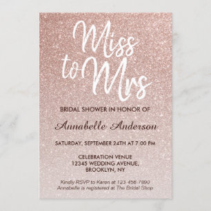 Invitación Miss a la Sra. Pink Rose Gold Purpurina Bridal Sho