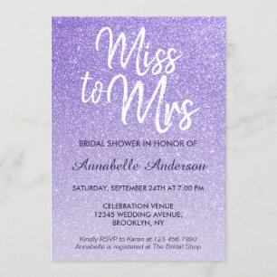 Invitación Miss a la Sra. Purple Violet Purpurina Bridal Show