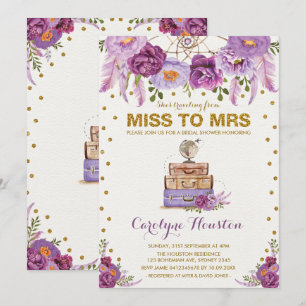 Invitación Miss a Mrs Travel Suitcase Purple Bridal Shower