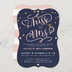 Invitación Miss A Sra. Pink Gold & Navy Stripe Bridal Shower