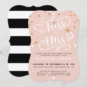 Invitación Miss A Sra. Pink Gold Y Black Stripe Bridal Shower