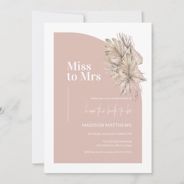 Invitación Miss Arco Mínimo Rosado de Boho a la señora Ducha  (Anverso)