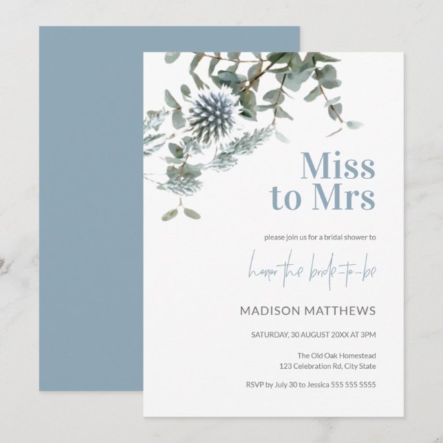 Invitación Miss botánica Blue Thistle a la señora Bridal Show (Anverso / Reverso)